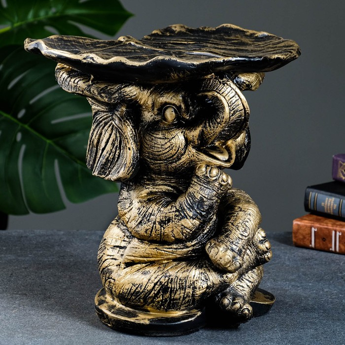 Фигура - подставка Фигура - подставка "Слон с листком" бронза/золото, 30х30х30см