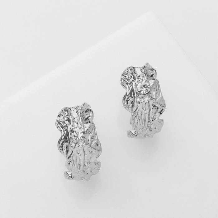 Серьги со стразами «Бесконечность» полусфера, цвет белый в серебре