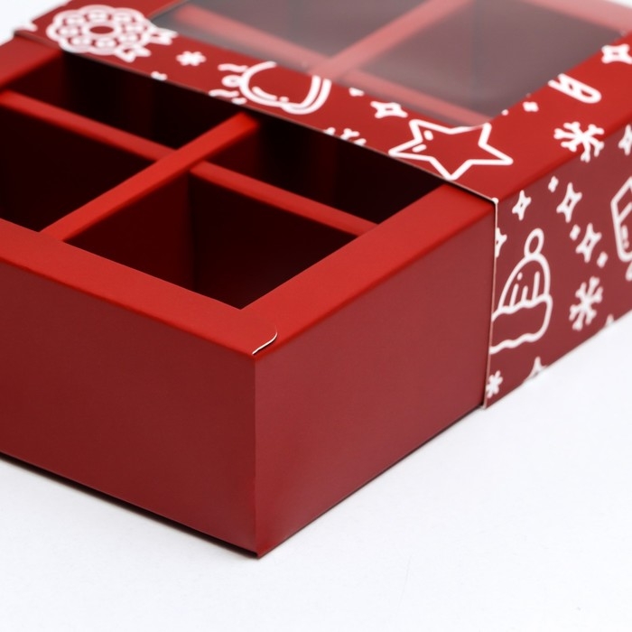 Новый год. Коробка под 6 конфет Новый год. Коробка под 6 конфет "Праздничное настроение", 13,7 х 9,8 х 3,8 см, кондитерская упаковка