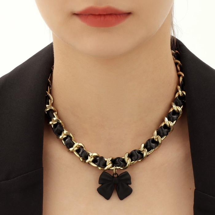 Чокер «Цепь» с бантом, цвет черный металл золото, 48 см Чокер «Цепь» с бантом, цвет черный металл золото, 48 см