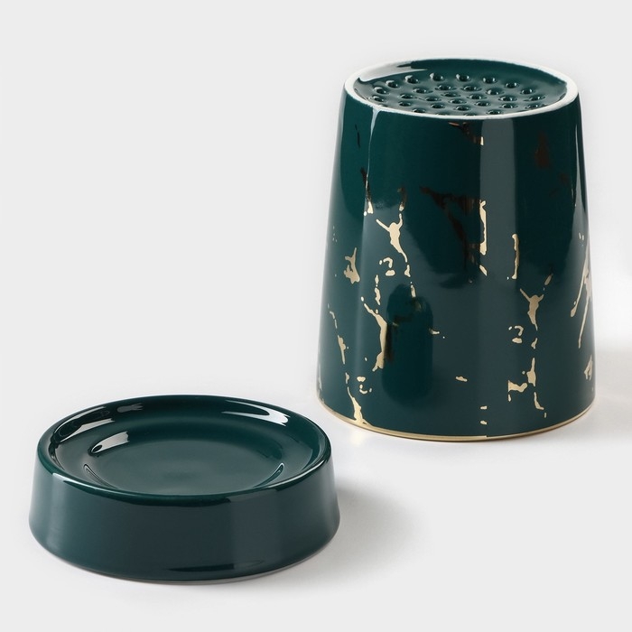 Подставка керамическая для столовых приборов Gold, 10,5×10,5×13 см, цвет зелёный