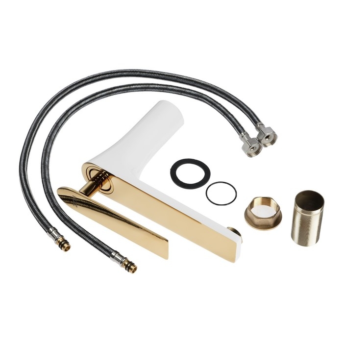 Смеситель для раковины ZEIN Z3875, однорычажный, высота излива 12 см, латунь, белый/gold Смеситель для раковины ZEIN Z3875, однорычажный, высота излива 12 см, латунь, белый/gold