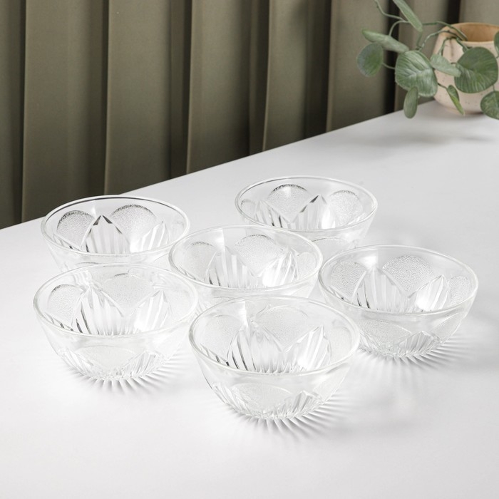 Набор стеклянных салатников на подставке &laquo;Вирго&raquo;, 330 мл, d=12,5 см, 6 шт