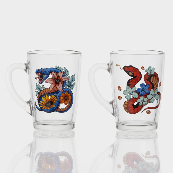 Кружка стеклянная кофейная «Цветы и змеи», 300 мл, МИКС