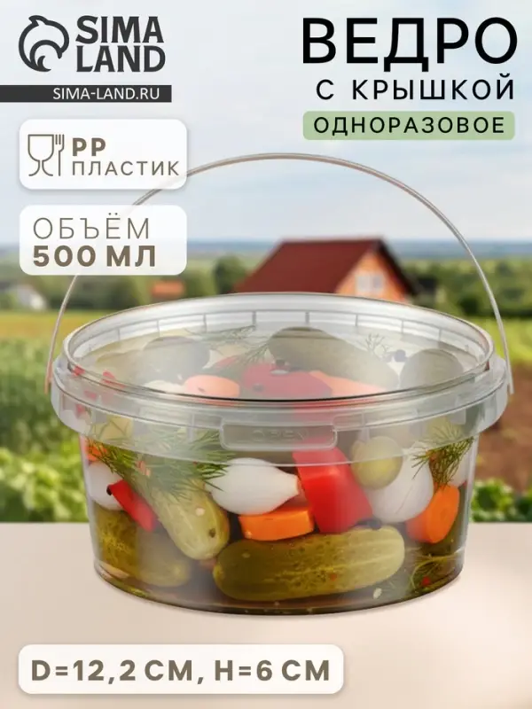 Ведро одноразовое с крышкой, 500 мл, d=12.2 см, h=6 см, пластик, прозрачное