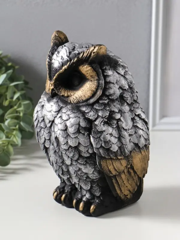 Копилка для денег &laquo;Филин Филя&raquo;, гипс, 13&times;13&times;20 см, серебро с бронзой