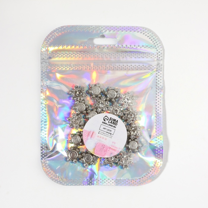 Набор кабошонов со стразами «Цветок», d = 12,3 мм, 20 шт, цвет серебряный