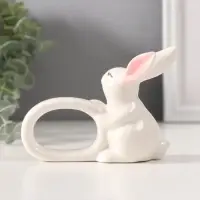 Сувенир керамика держатель д/салфеток "Белый кролик с розовыми ушками" 5х10х7,5 см