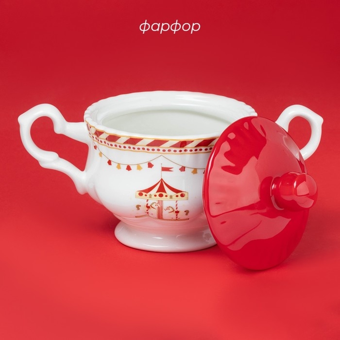 Сахарница новогодняя Доляна «Парк аттракционов», 400 мл, фарфор, цвет белый Сахарница новогодняя Доляна «Парк аттракционов», 400 мл, фарфор, цвет белый