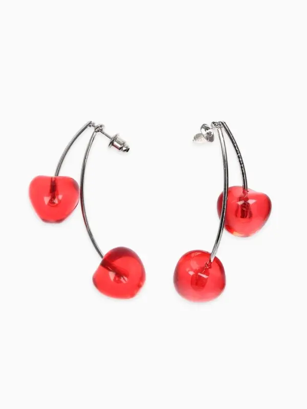 Серьги двойные &laquo;Черешня&raquo;, красные в серебре
