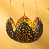 Подсвечник подвесной из кокоса «Бутон», 14×14×10 см, чёрно-золотой