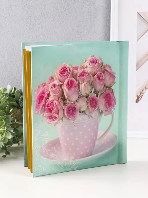 Фотоальбом 20 магнитных листов 23X28см, Фотоальбом 20 магнитных листов 23X28см, "Розы в кружке", пер-т внутр.спираль