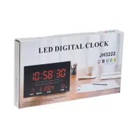 Часы электронные настенные, будильник, календарь, термометр, 20&times;3&times;33 см, красная индикация, черные