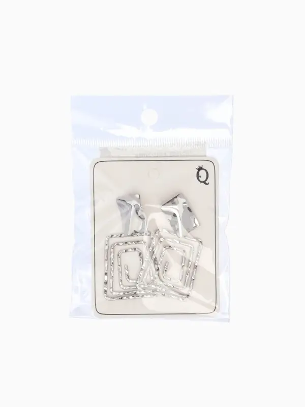 Серьги металл &laquo;Врата&raquo;, два квадрата, цвет серебро