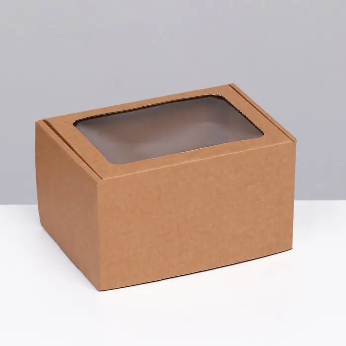 Коробка самосборная с окном, бурая, 17 x 12 x 10 см Коробка самосборная с окном, бурая, 17 x 12 x 10 см