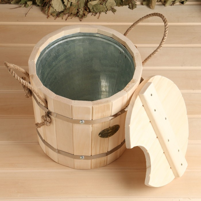 Запарник из липы, 7л, оцинкованная вставка, с крышкой,  Запарник из липы, 7л, оцинкованная вставка, с крышкой, "Добропаровъ"