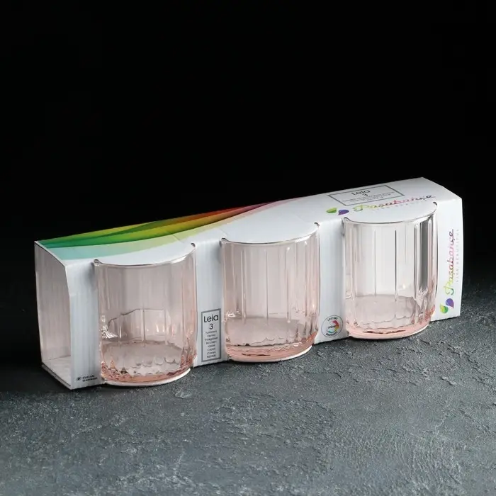 Набор стеклянных стаканов Leia, 3 шт, 265 мл, розовый Набор стеклянных стаканов Leia, 3 шт, 265 мл, розовый