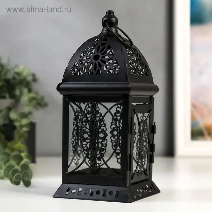 Подсвечник металл, стекло на 1 свечу  Подсвечник металл, стекло на 1 свечу "Фонарик. Фес" чёрная 21,5х9,7х9,7 см