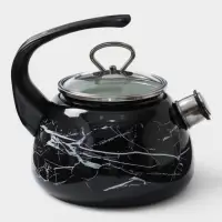 Чайник эмалированный &laquo;Чёрный мрамор&raquo;, 2 л, с деколью, чёрный