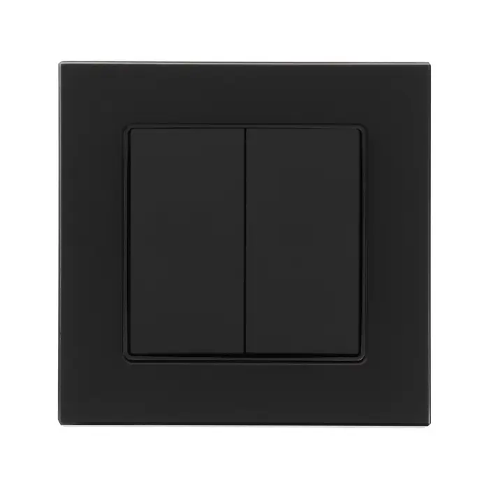 Выключатель проходной TOT Matte Glass, 10 А, 2 клавиши, скрытый монтаж, стеклянная рамка, чёрный