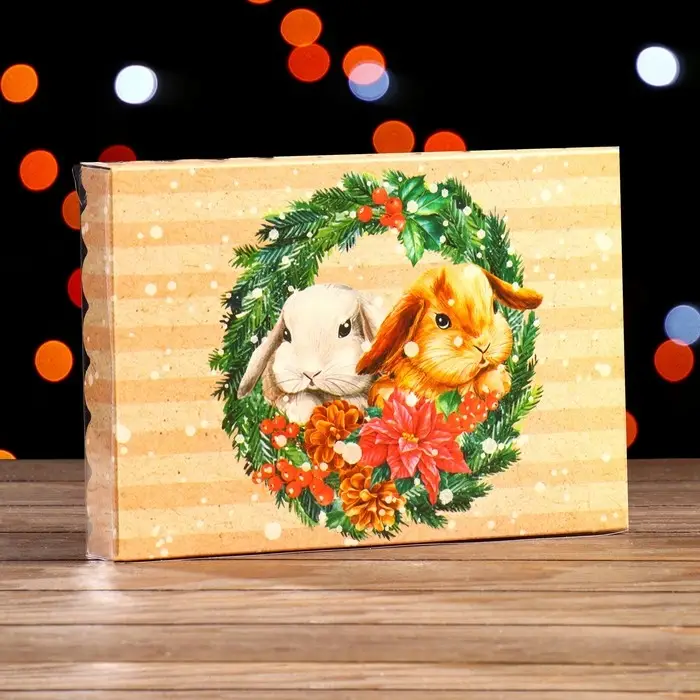 Коробочка подарочная новогодняя для печенья «Веночки», 22×15×3 см Коробочка подарочная новогодняя для печенья «Веночки», 22×15×3 см