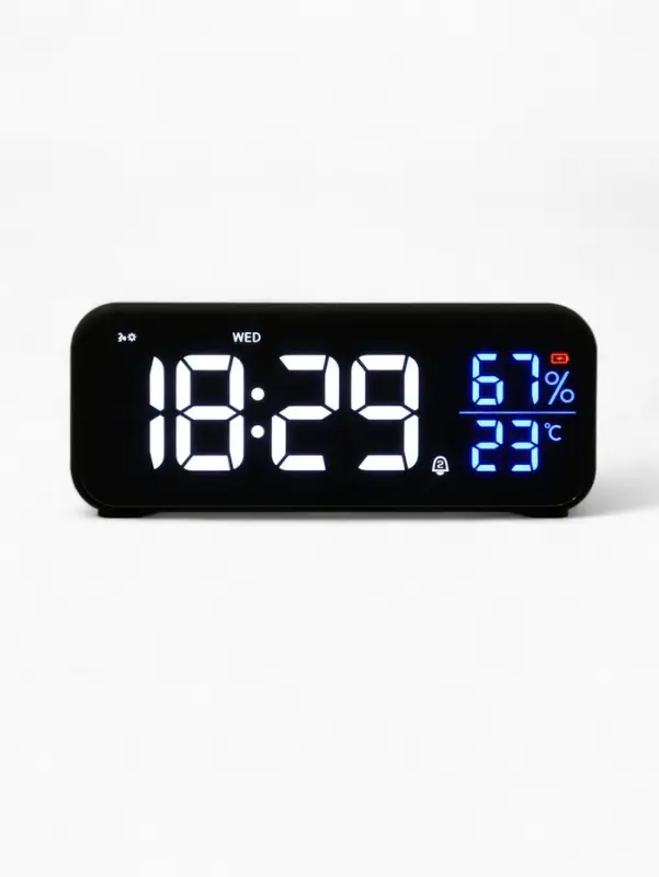 Часы - будильник электронные, настольные, календарь, термометр, гигрометр, 16.8&times;6.6 см, чёрные