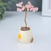 Сувенир "Котик-горшок и розовое дерево" 12 камней 3,8х3,5х7,5 см