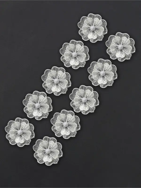 Аппликация для одежды &laquo;Цветок&raquo; текстильная, d=6 см, 10 шт., белая