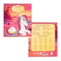 Тетрадь в клетку 18 листов, 5 видов МИКС, обложка мелованный картон, &laquo;Минни Маус и единорог&raquo;