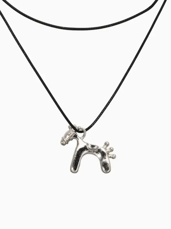 Кулон на шнурке "Конь", цвет чёрный в серебре,  L=51 см