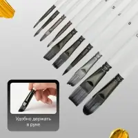 Кисти художественные 10 штук: № 1, 10, 12, 2, 3, 4, 5, 6, 7, 8, синтетика, деревянная ручка