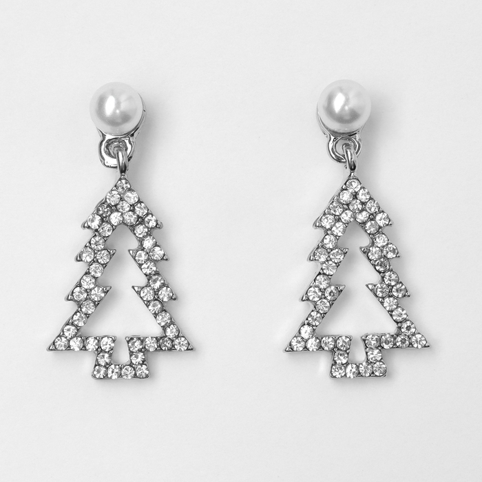 Новый год! Серьги «Новогодние» ёлка-трафарет, цвет белый в золоте Новый год! Серьги «Новогодние» ёлка-трафарет, цвет белый в золоте