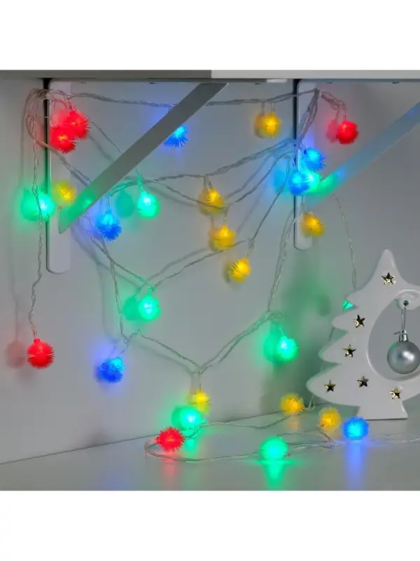 Гирлянда &laquo;Нить&raquo; 5 м с насадками &laquo;Ёжики цветные&raquo;, IP20, прозрачная нить, 30 LED, свечение мульти, 8 режимов, 220 В