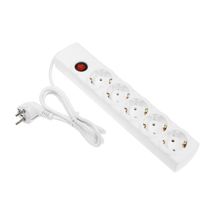 Сетевой фильтр Luazon Lighting, 5 розеток, 1.5 м, 2200 Вт, 3х0.75 мм2, 10 A, 220 В, c предохранителем, белый Сетевой фильтр Luazon Lighting, 5 розеток, 1.5 м, 2200 Вт, 3х0.75 мм2, 10 A, 220 В, c предохранителем, белый