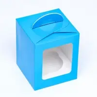 Коробка для 1 капкейк с окном голубая, 9.2×9.2×11.1 см