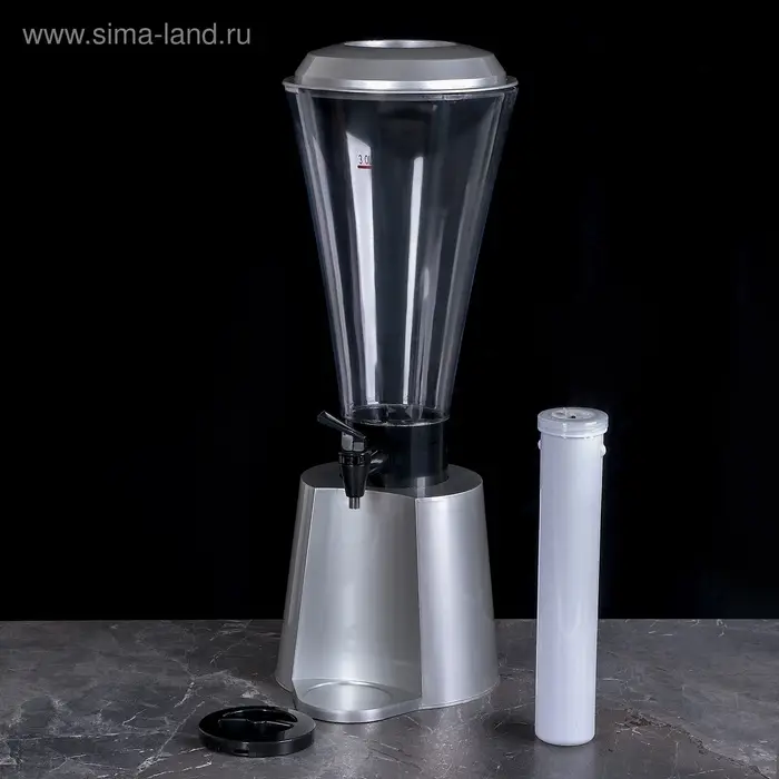 Башня пивная &laquo;Металлик&raquo;, 3 л, колба для льда, с подсветкой, 2 батарейки CR=2032, пластик, серебристая