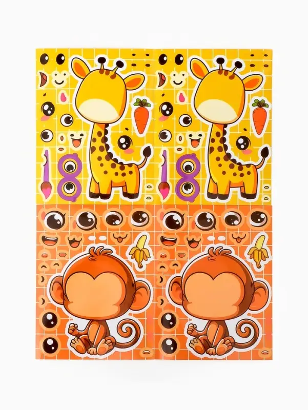 Наклейки детские для творчества "Зверята" набор 16 шт.