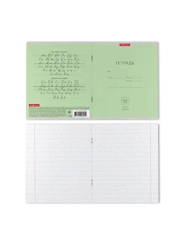 Тетрадь 12 листов в частую косую линейку, ErichKrause &laquo;Классика&raquo;, обложка мелованный картон, зелёная