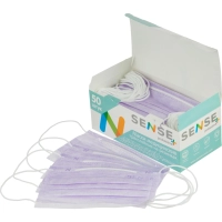Маска медицинская 3-х сл., резинка, лиловый, Sense, картон 50шт/уп