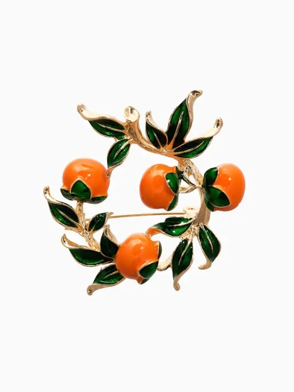 Брошь Брошь "Ветка апельсинов", цвет оранжево-зелёный в золоте