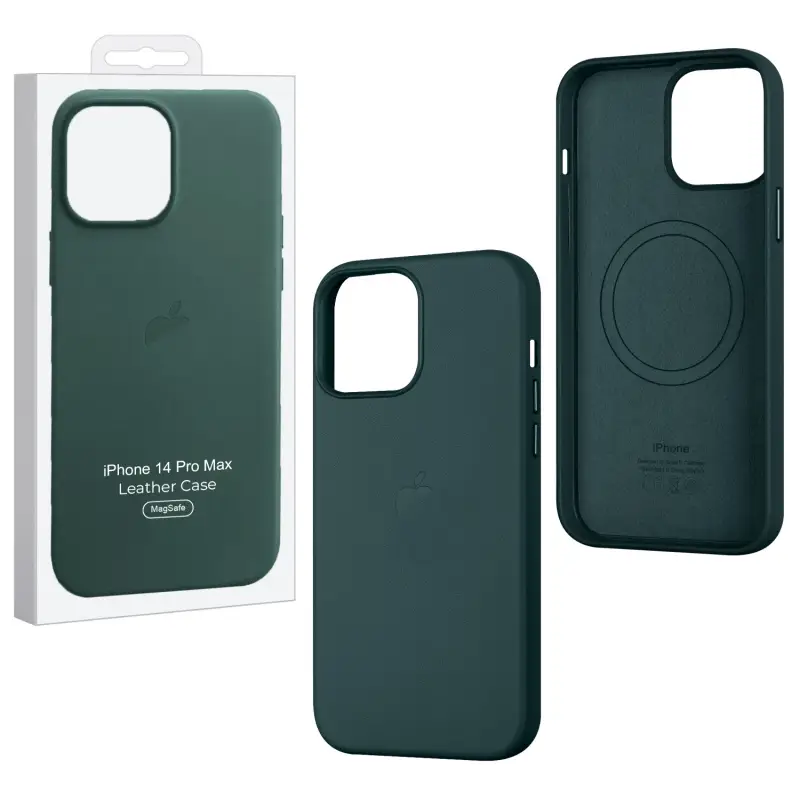 Чехол для iPhone 14 Pro Max Leather Case 100% ORG Forest Green (MagSafe) c LOGO