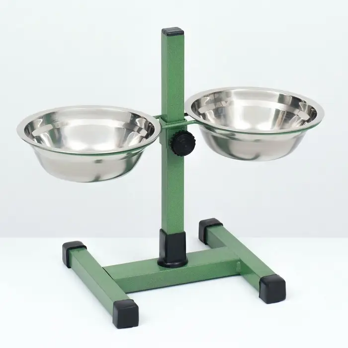 Подставка с мисками, 2&times;500 мл, высота 30 см, разборная, зелёная