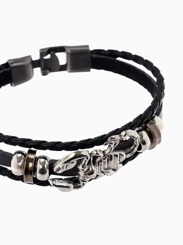 Браслет кожаный &laquo;Унисекс. Скорпион&raquo;, L=20 см, бусины микс, чернёный в серебре