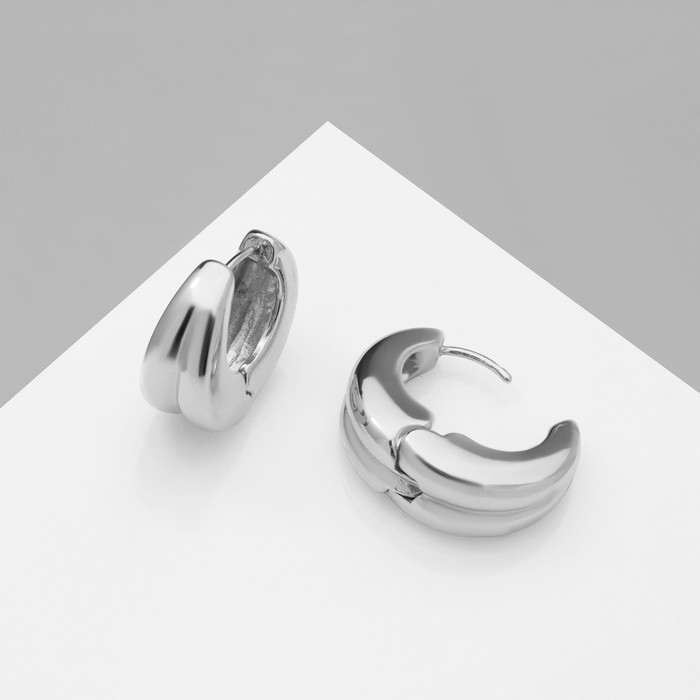 Серьги металл «Аккорд» двойной круг, цвет серебро Серьги металл «Аккорд» двойной круг, цвет серебро