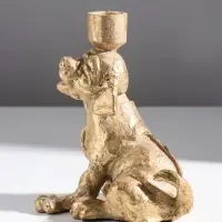 Подсвечник на 1 свечу &laquo;Шарж. Зевающий щенок&raquo;, полистоун, золото, 15.8&times;15.3&times;20 см