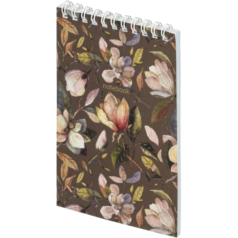 Блокнот Принты А6 60л, клетка, обл. мел. картон, спираль,Цветы