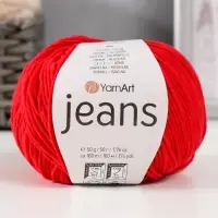 Пряжа для вязания спицами, крючком YarnArt, Jeans, 55% хлопок, 45% акрил, 160 м/50 г, (90 яр. вишня)