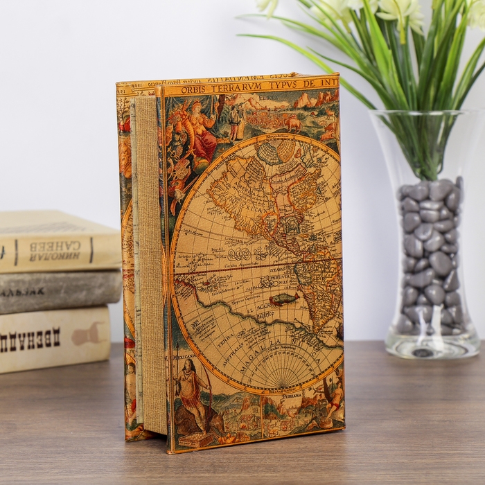 Сейф-книга дерево кожа  Сейф-книга дерево кожа "Старинные карты мира" 21х13х5 см