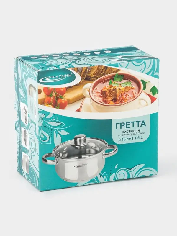 Кастрюля Катунь &laquo;Гретта&raquo;, 1.6 л, d=16 см, с крышкой, капсульное дно, индукция, нержавеющая сталь, AISI - 201, хромированная