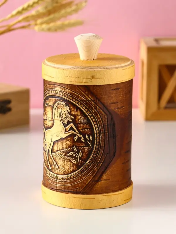 Туес Туес "Конь вороной" d8, высота с хватком 15,5см, береста